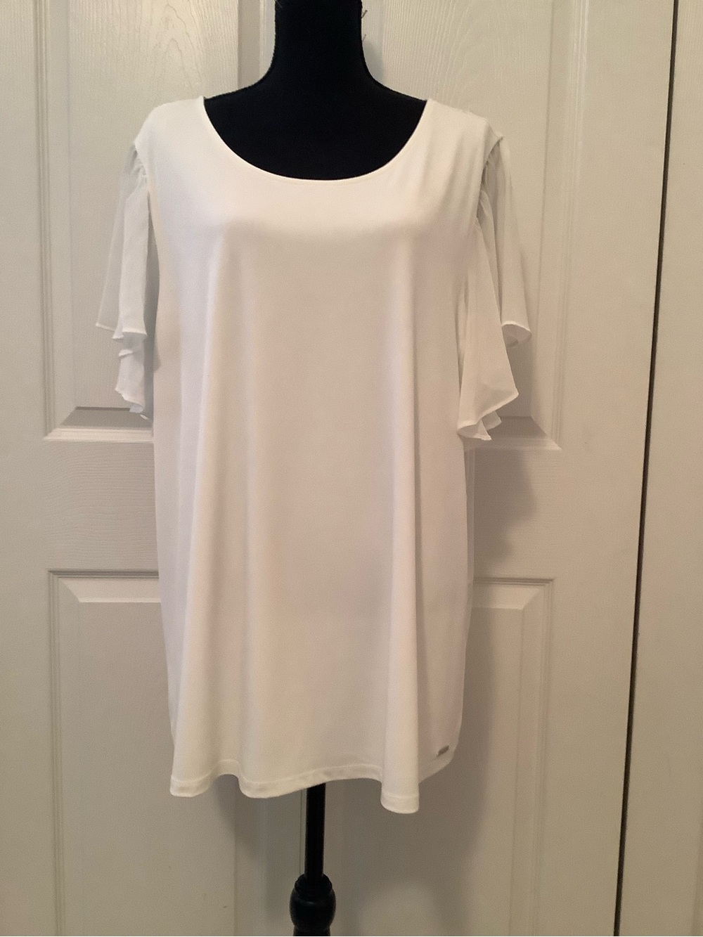 Calvin Klein White Ruffle Sleeve Tunic Top